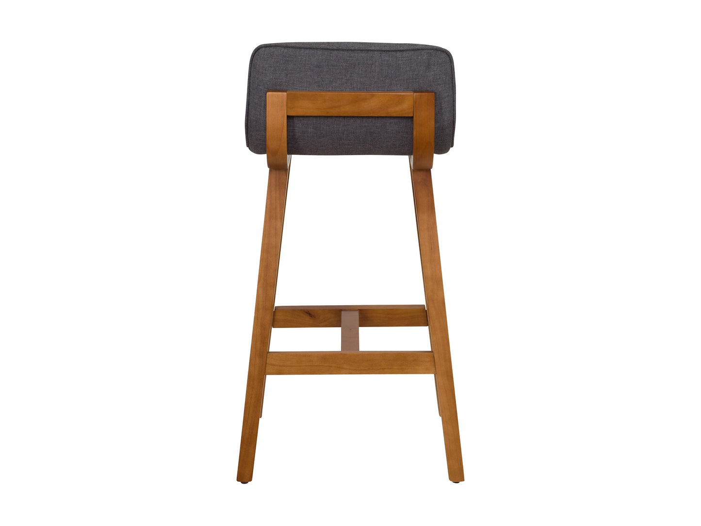 Grey wooden bar stools, set of 2, featuring cushioned seats, sleek backrests, and sturdy legs with footrests, perfect for modern kitchen or bar areas.