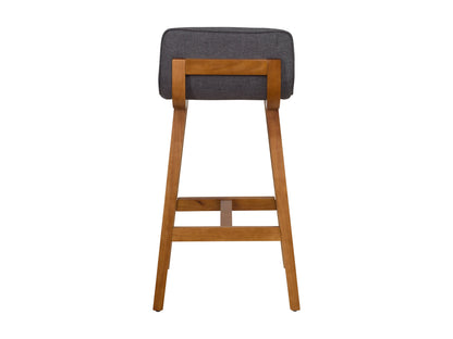 Grey wooden bar stools, set of 2, featuring cushioned seats, sleek backrests, and sturdy legs with footrests, perfect for modern kitchen or bar areas.