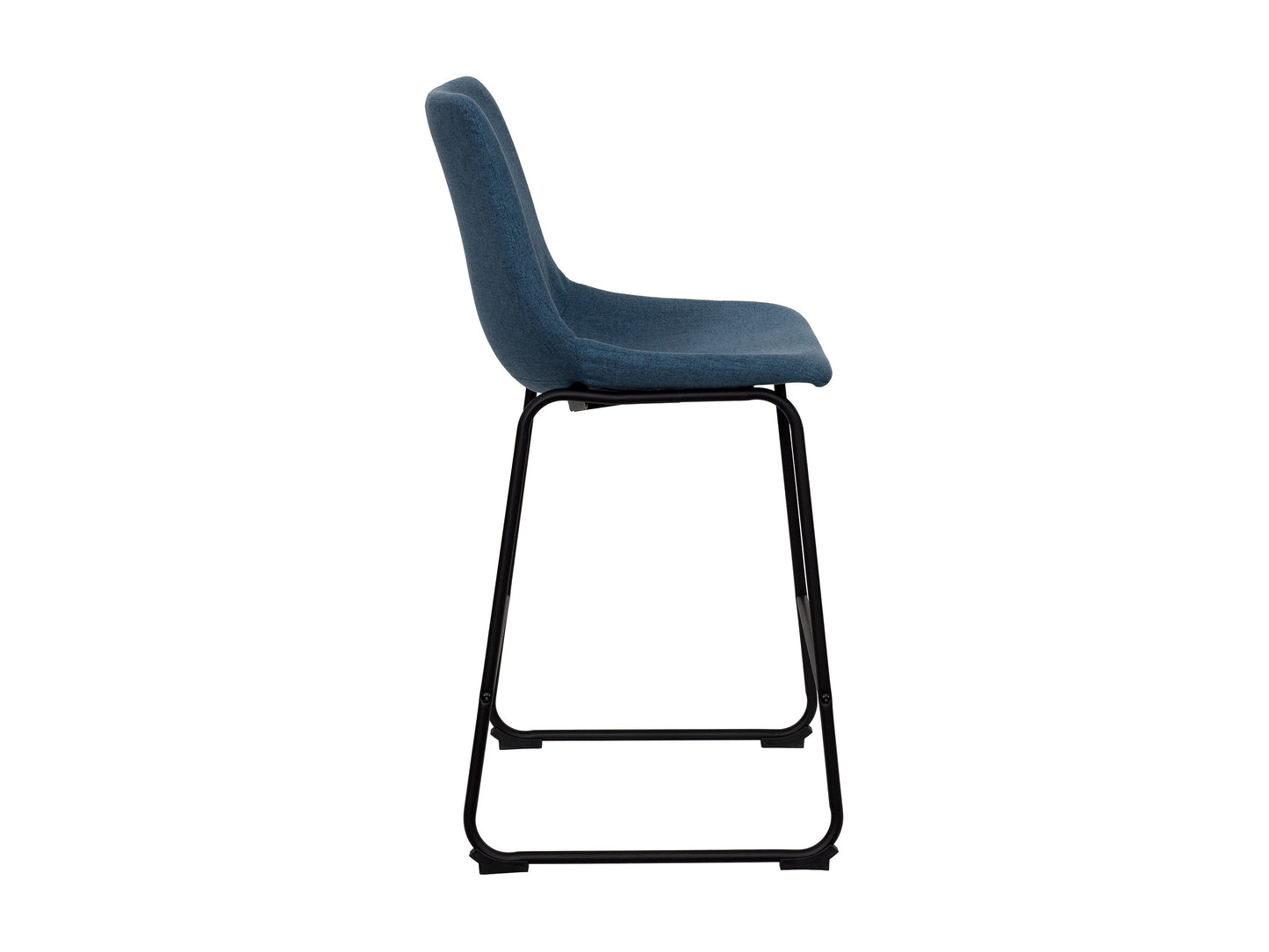 Blue upholstered bar stool with wooden legs, featuring a cushioned seat and backrest, sleek design, and sturdy construction. Ideal for modern kitchens or home bars.