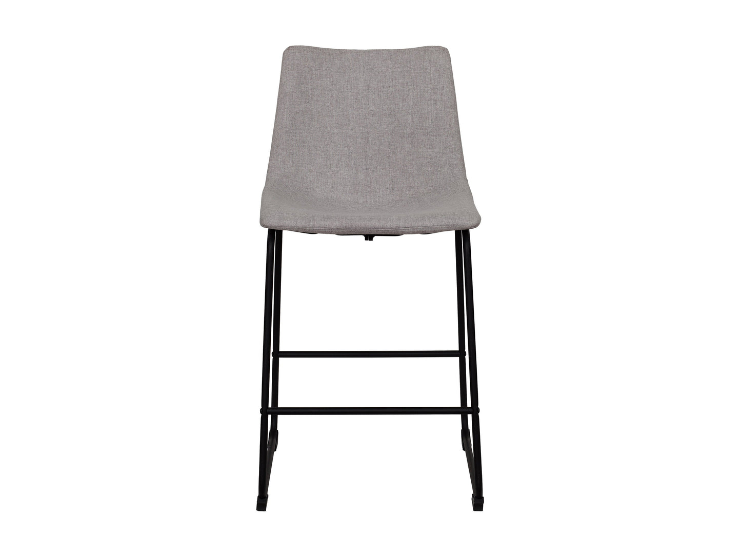 Light grey upholstered bar stool with wooden legs, featuring a cushioned seat and backrest, perfect for modern kitchens and home bars.