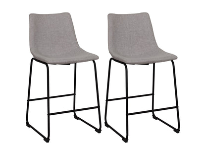 Light grey upholstered bar stool with wooden legs, featuring a cushioned seat and backrest, perfect for modern kitchens and home bars.