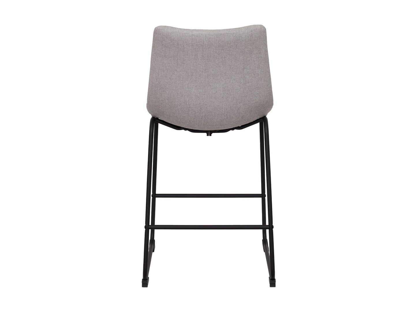 Light grey upholstered bar stool with wooden legs, featuring a cushioned seat and backrest, perfect for modern kitchens and home bars.