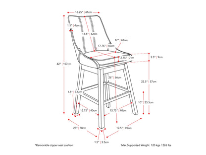 Beige modern bar stool with sleek metal legs, cushioned seat, and backrest, featuring a minimalist design perfect for contemporary kitchens and home bars.