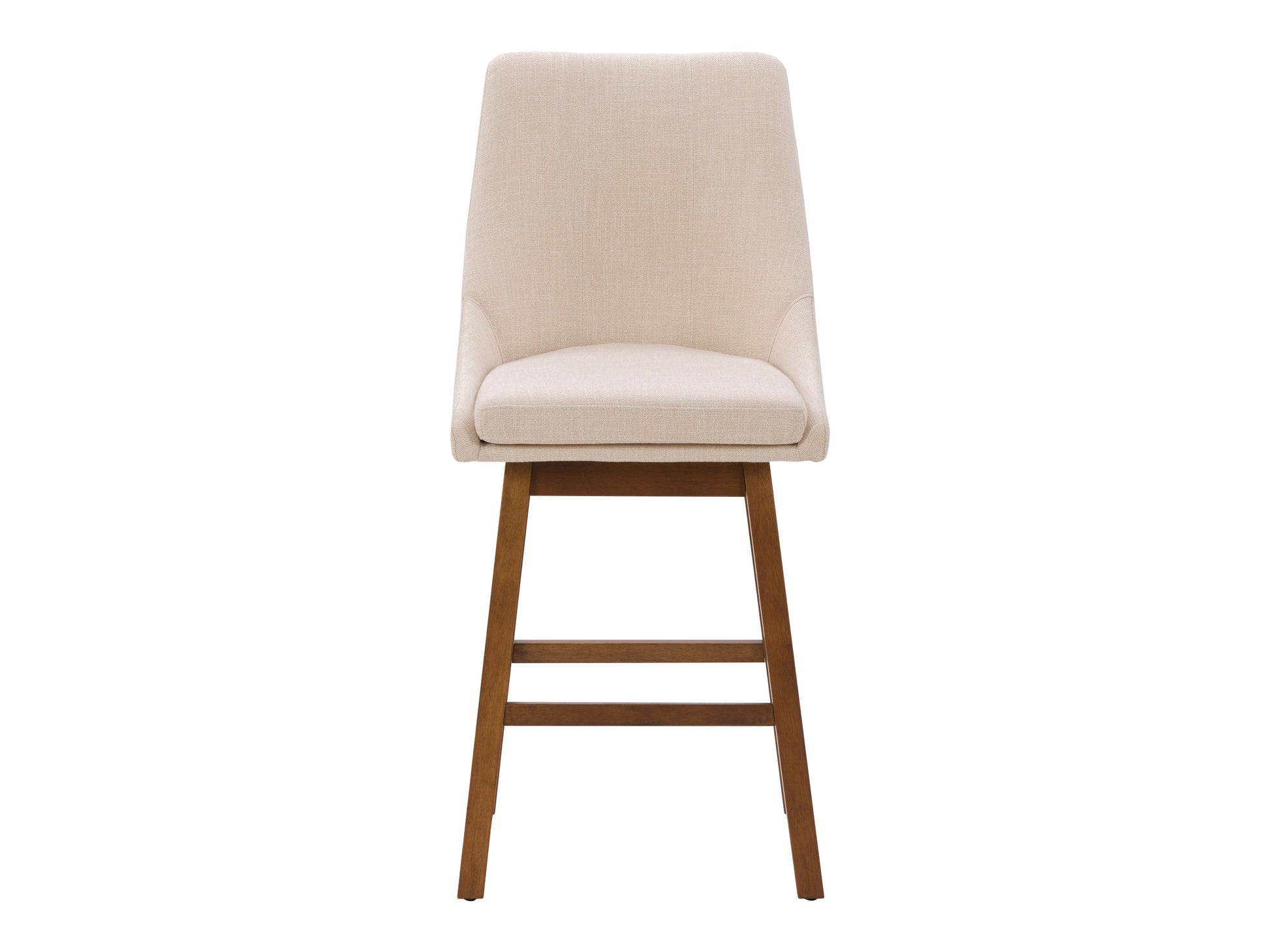 Beige modern bar stool with sleek metal legs, cushioned seat, and backrest, featuring a minimalist design perfect for contemporary kitchens and home bars.