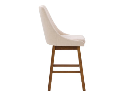 Beige modern bar stool with sleek metal legs, cushioned seat, and backrest, featuring a minimalist design perfect for contemporary kitchens and home bars.