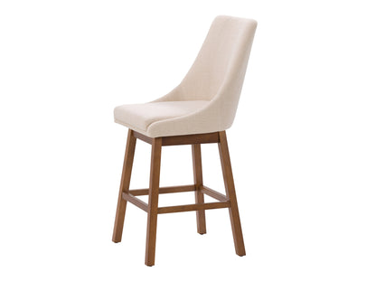 Beige modern bar stool with sleek metal legs, cushioned seat, and backrest, featuring a minimalist design perfect for contemporary kitchens and home bars.