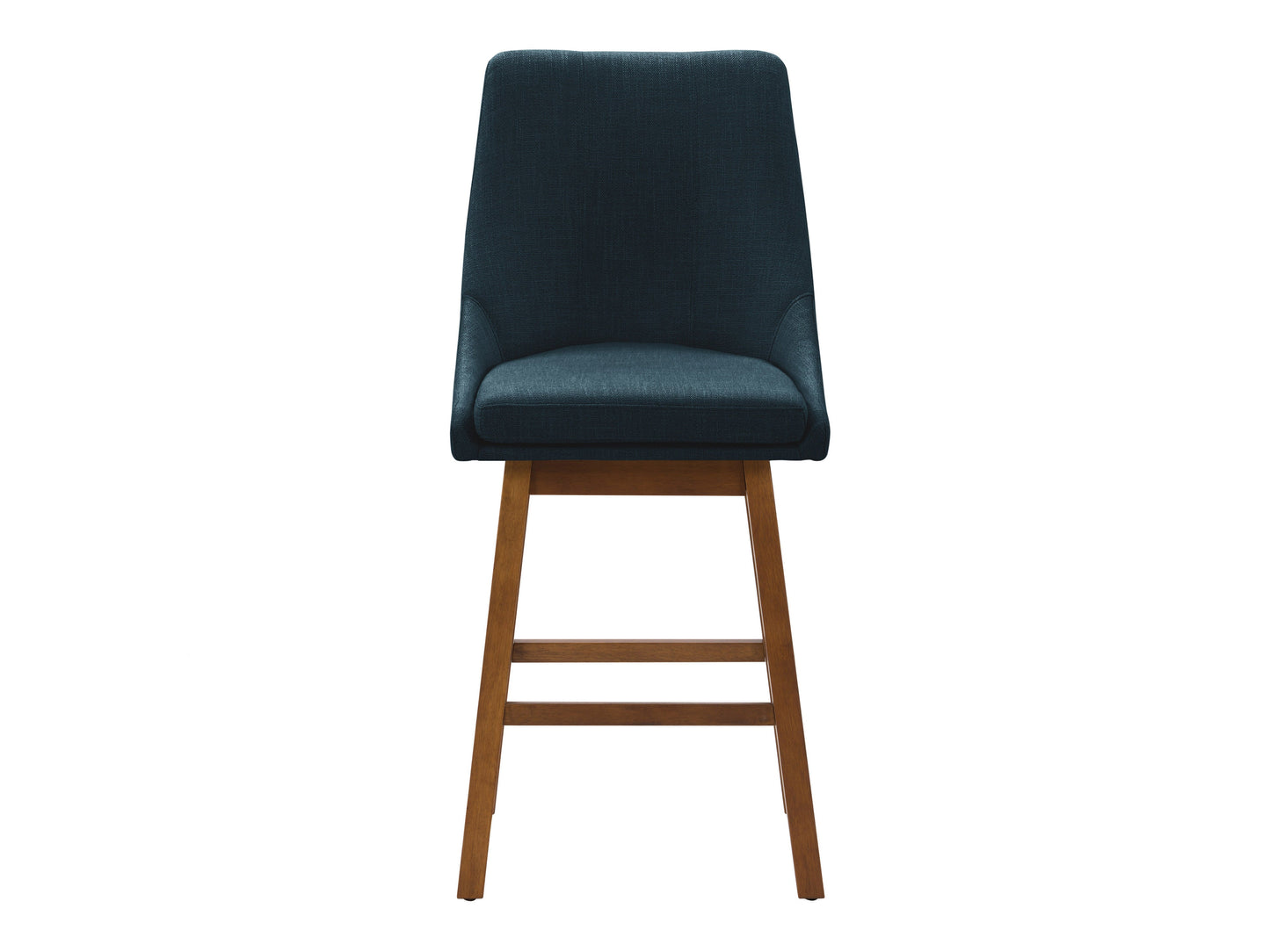 Blue modern bar stools with cushioned seats, sleek metal legs, and footrests. Ideal for contemporary kitchens or home bars, these stools feature a minimalist design and vibrant blue upholstery for a stylish touch.