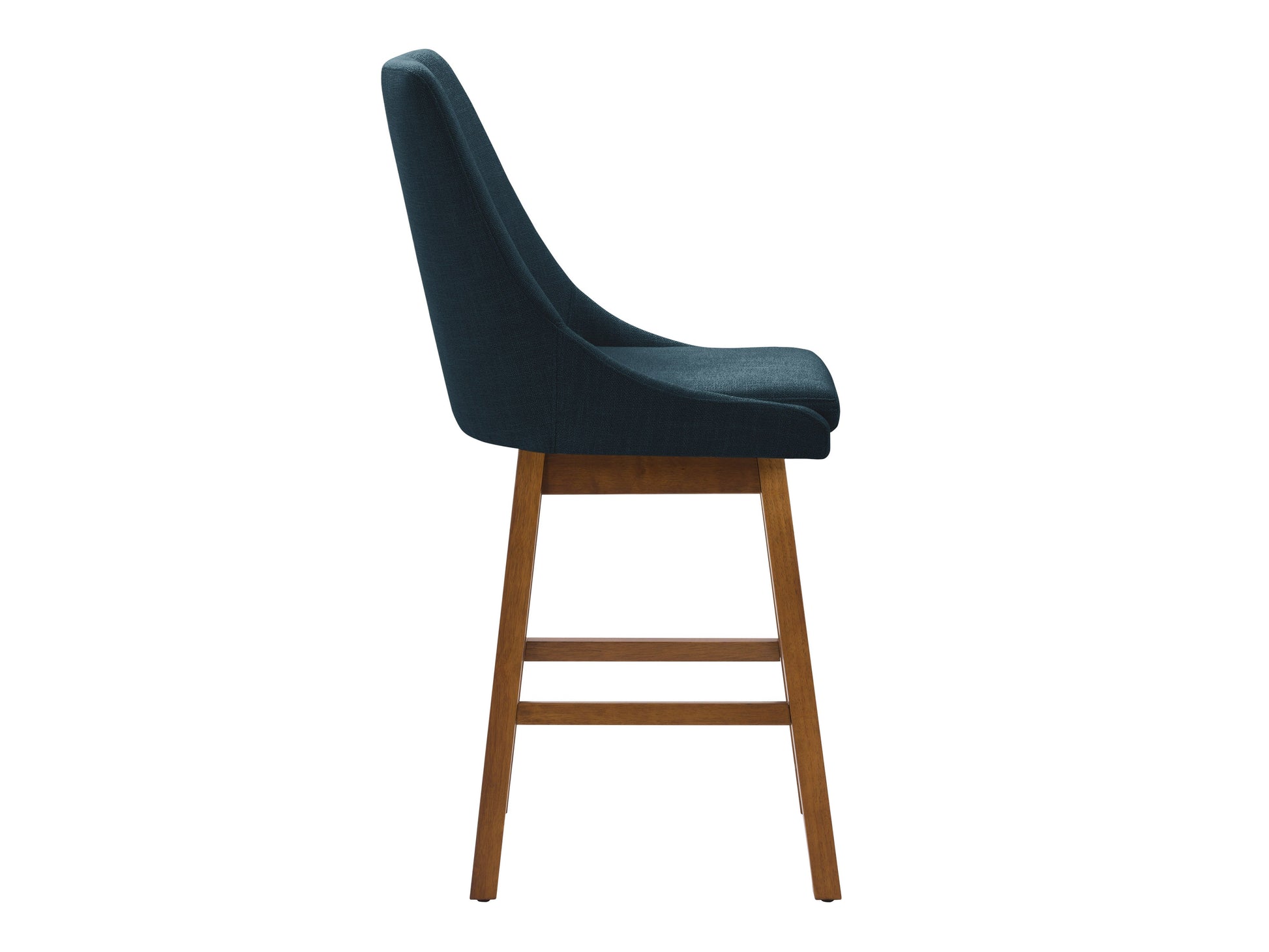 Blue modern bar stools with cushioned seats, sleek metal legs, and footrests. Ideal for contemporary kitchens or home bars, these stools feature a minimalist design and vibrant blue upholstery for a stylish touch.