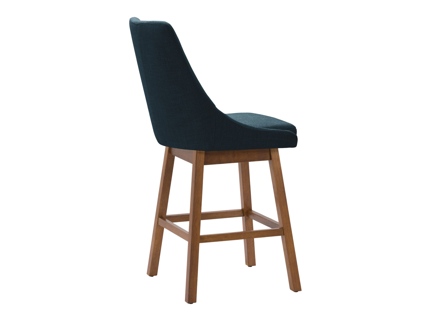 Blue modern bar stools with cushioned seats, sleek metal legs, and footrests. Ideal for contemporary kitchens or home bars, these stools feature a minimalist design and vibrant blue upholstery for a stylish touch.