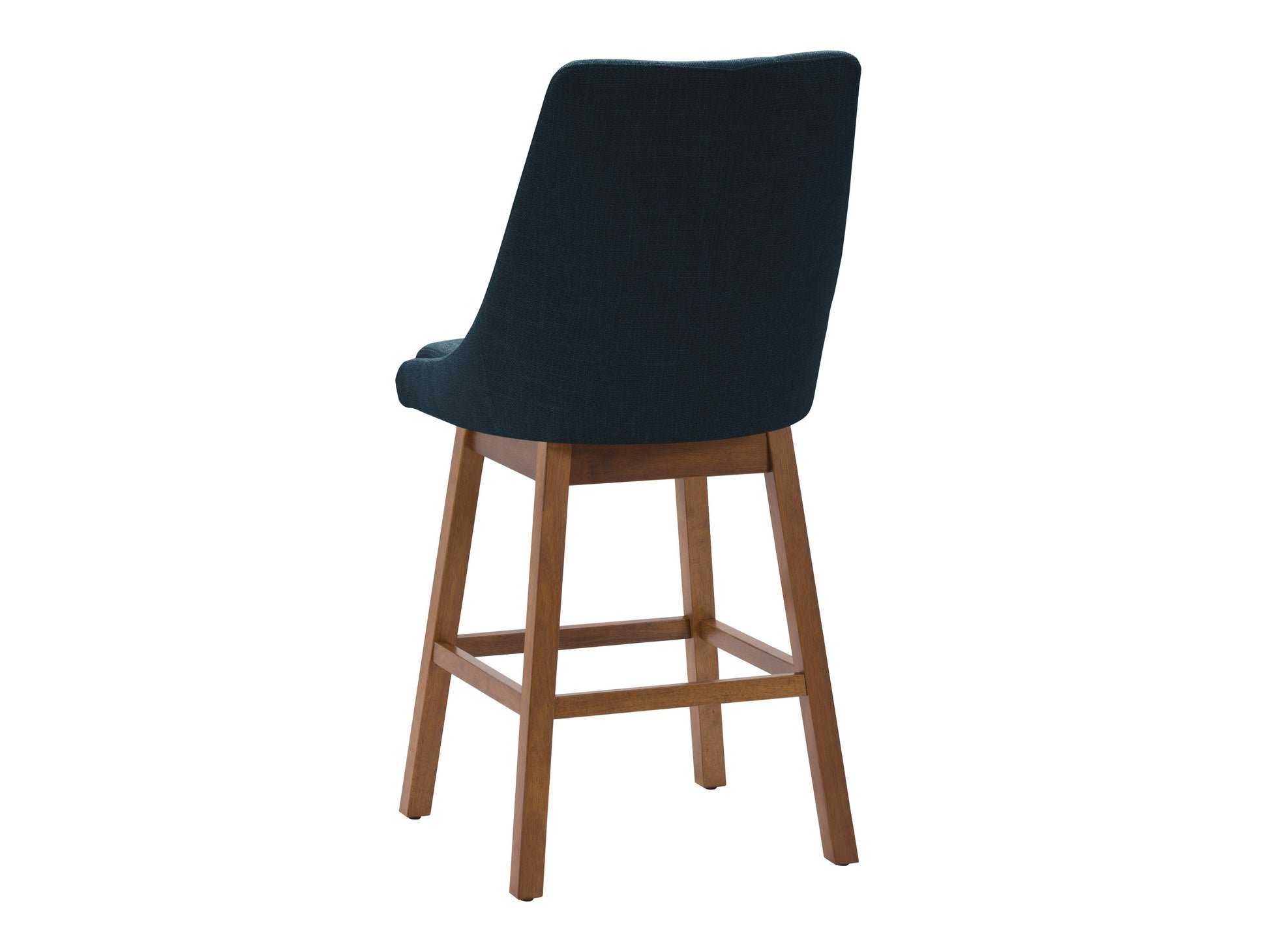 Blue modern bar stools with cushioned seats, sleek metal legs, and footrests. Ideal for contemporary kitchens or home bars, these stools feature a minimalist design and vibrant blue upholstery for a stylish touch.