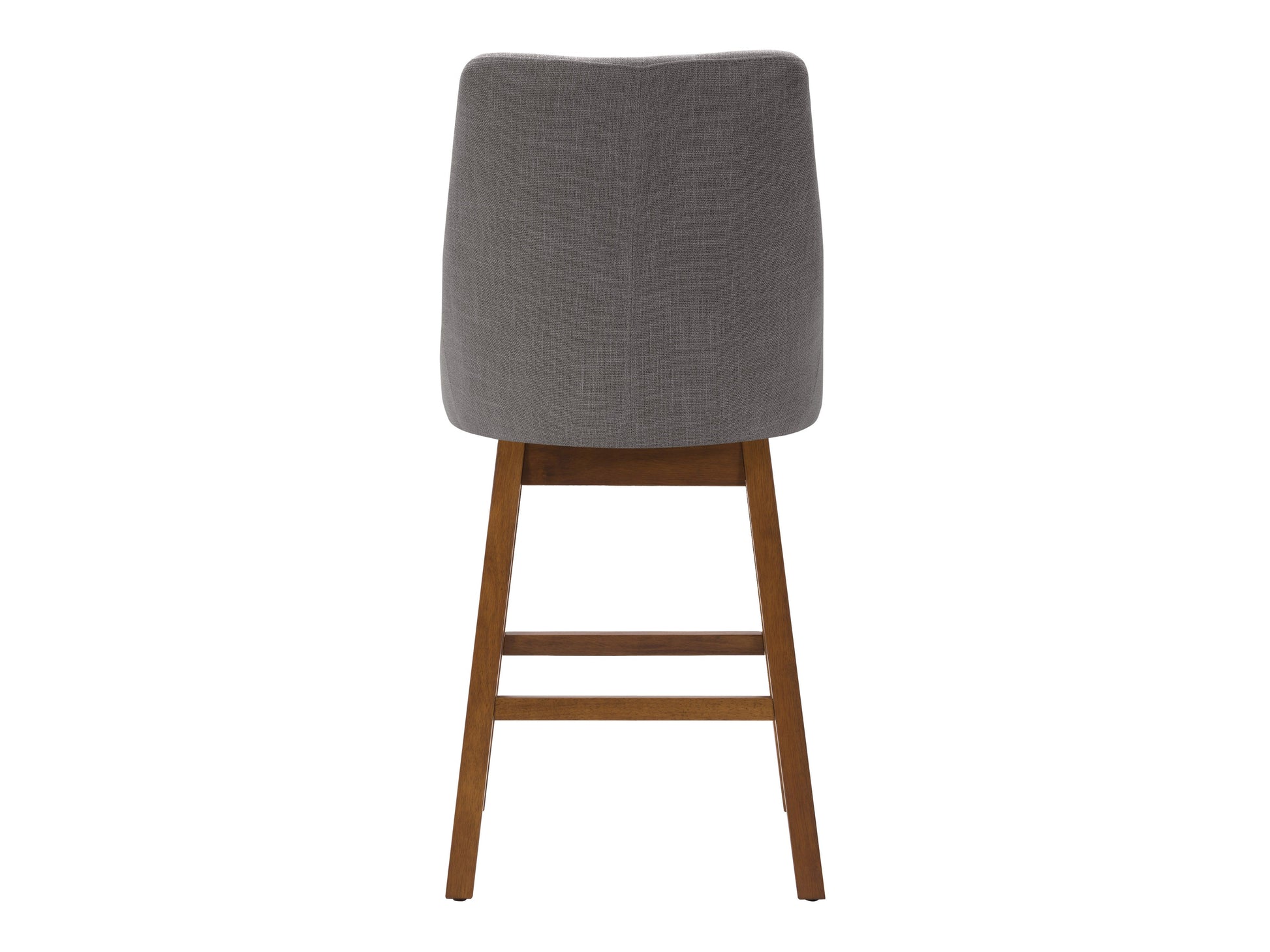 Light grey modern bar stools with cushioned seats, sleek metal legs, and footrests. Ideal for contemporary kitchens or bars, these stools feature a minimalist design and durable fabric upholstery.