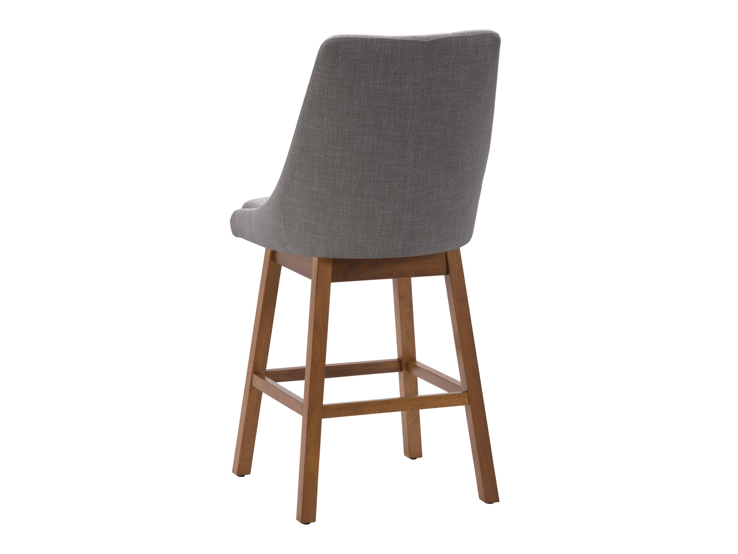 Light grey modern bar stools with cushioned seats, sleek metal legs, and footrests. Ideal for contemporary kitchens or bars, these stools feature a minimalist design and durable fabric upholstery.