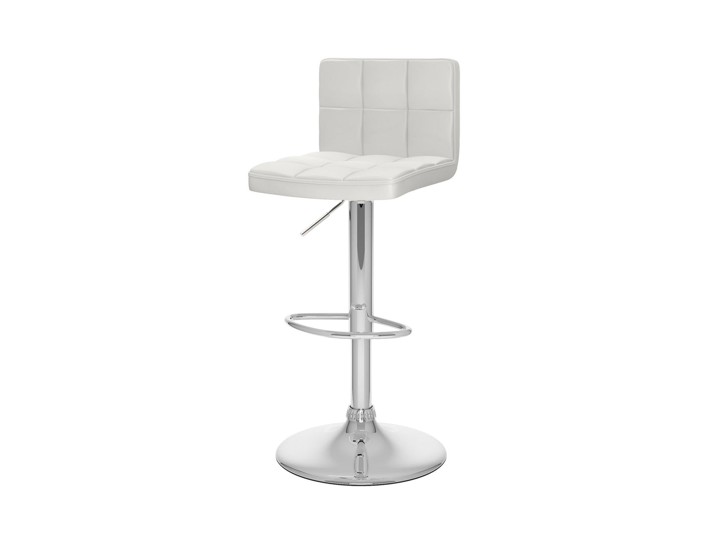 White swivel bar stools set of 2 with cushioned seats, chrome-finished footrests, and adjustable height, featuring sleek modern design and durable materials perfect for kitchen islands or home bars.