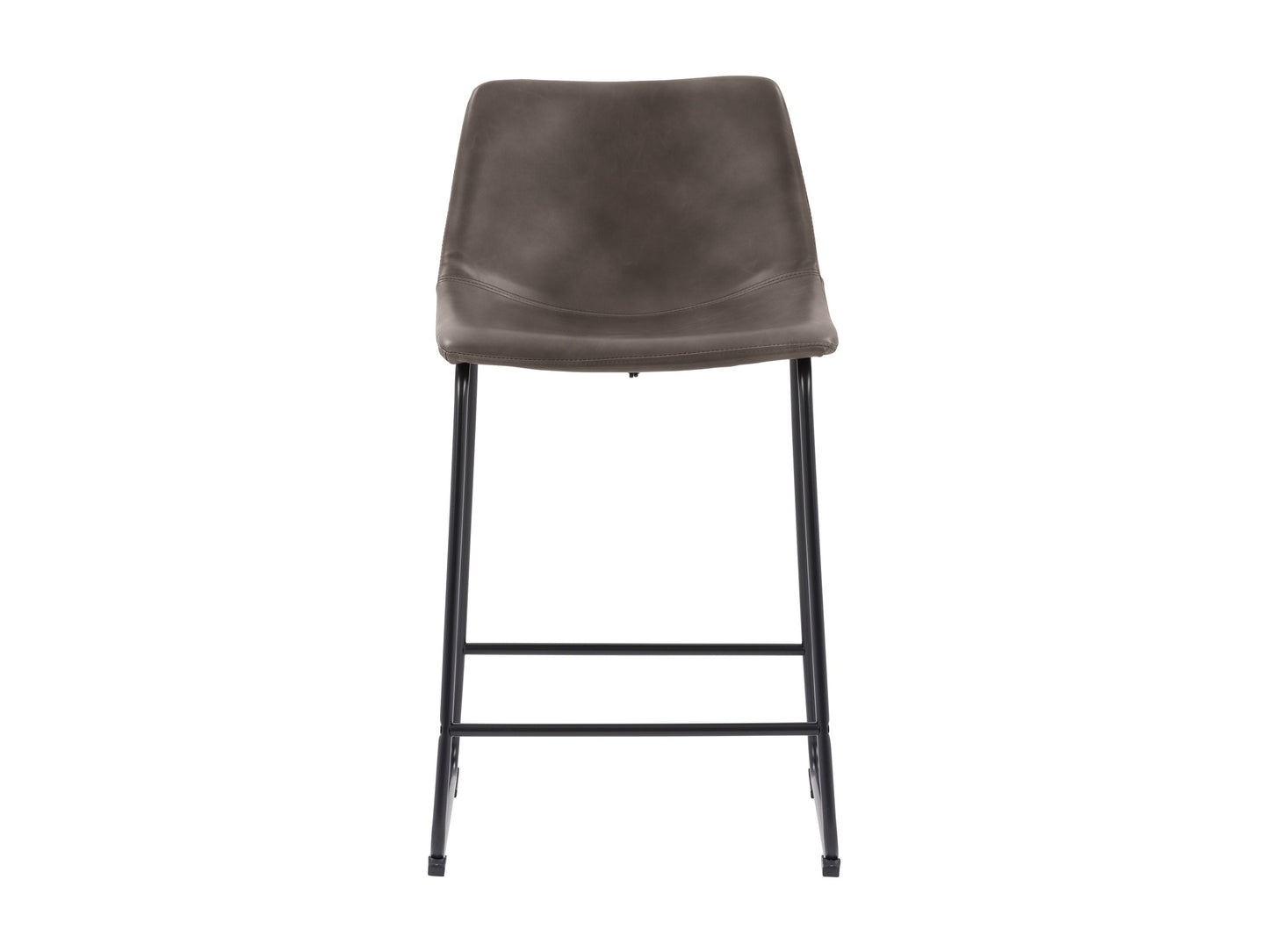 Set of 2 grey metal bar stools with cushioned seats, sleek backrests, and sturdy footrests; perfect for modern kitchens or home bars.