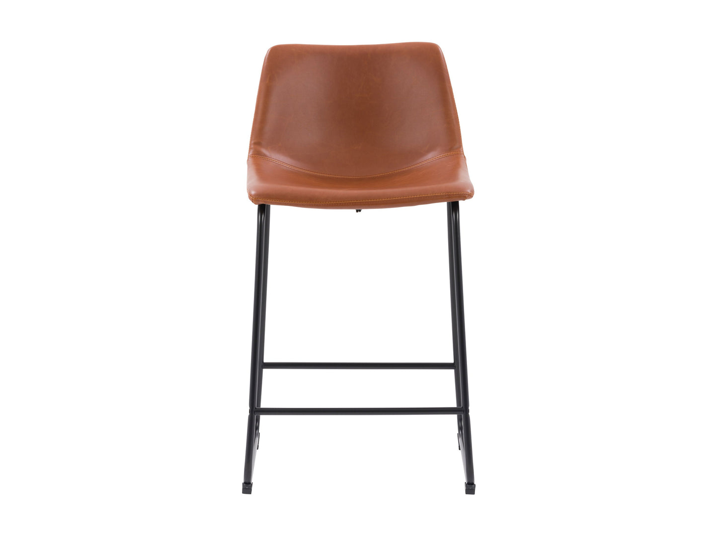 Brown metal bar stools set of 2 with cushioned seats, sleek black frames, and footrests. Ideal for kitchen islands or bar counters, these stools combine modern design with comfort and durability.