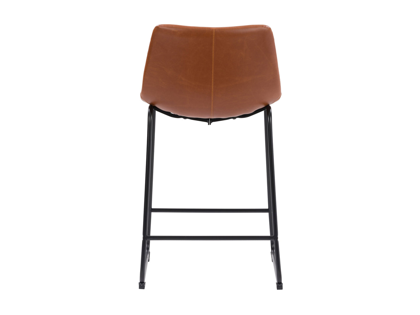 Brown metal bar stools set of 2 with cushioned seats, sleek black frames, and footrests. Ideal for kitchen islands or bar counters, these stools combine modern design with comfort and durability.