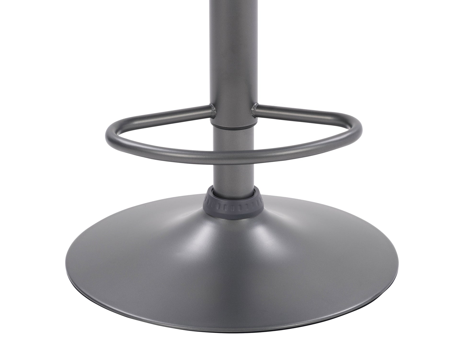 Set of 2 grey swivel bar stools with padded seats, metal frames, and footrests. The stools feature a modern design with a sleek finish, ideal for kitchen islands or home bars.