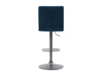 Blue swivel bar stools set of 2 with cushioned seats, metal frames, and footrests. Upholstered in soft blue fabric with a sleek, modern design perfect for kitchen islands or home bars.