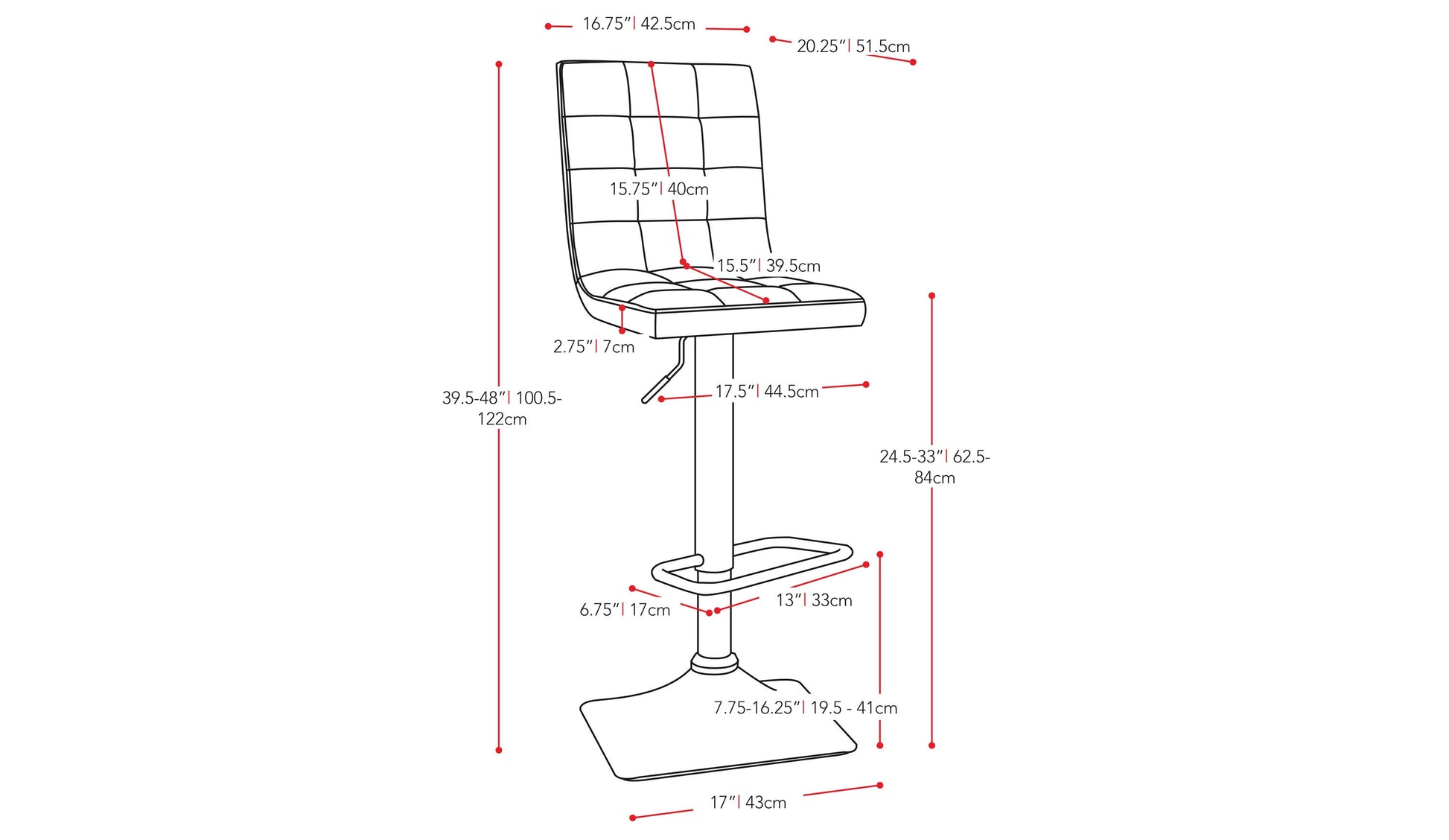 Red high back bar stools set of 2 with cushioned seats, sleek chrome legs, and footrests; perfect for modern kitchens or home bars.