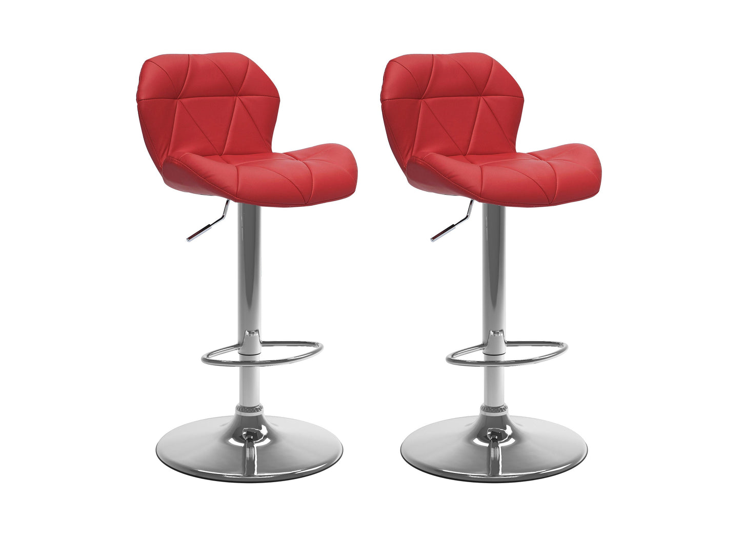 Red bar stools with backs, set of 2, featuring sleek metal frames, cushioned seats, and footrests, perfect for modern kitchens or home bars.