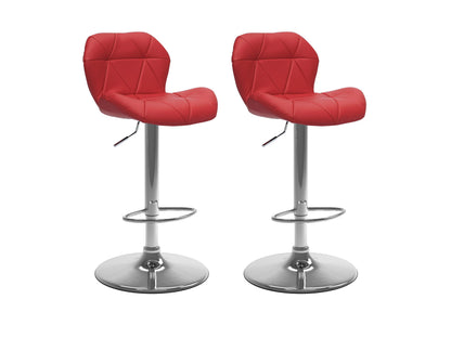 Red bar stools with backs, set of 2, featuring sleek metal frames, cushioned seats, and footrests, perfect for modern kitchens or home bars.