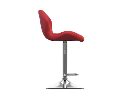 Red bar stools with backs, set of 2, featuring sleek metal frames, cushioned seats, and footrests, perfect for modern kitchens or home bars.