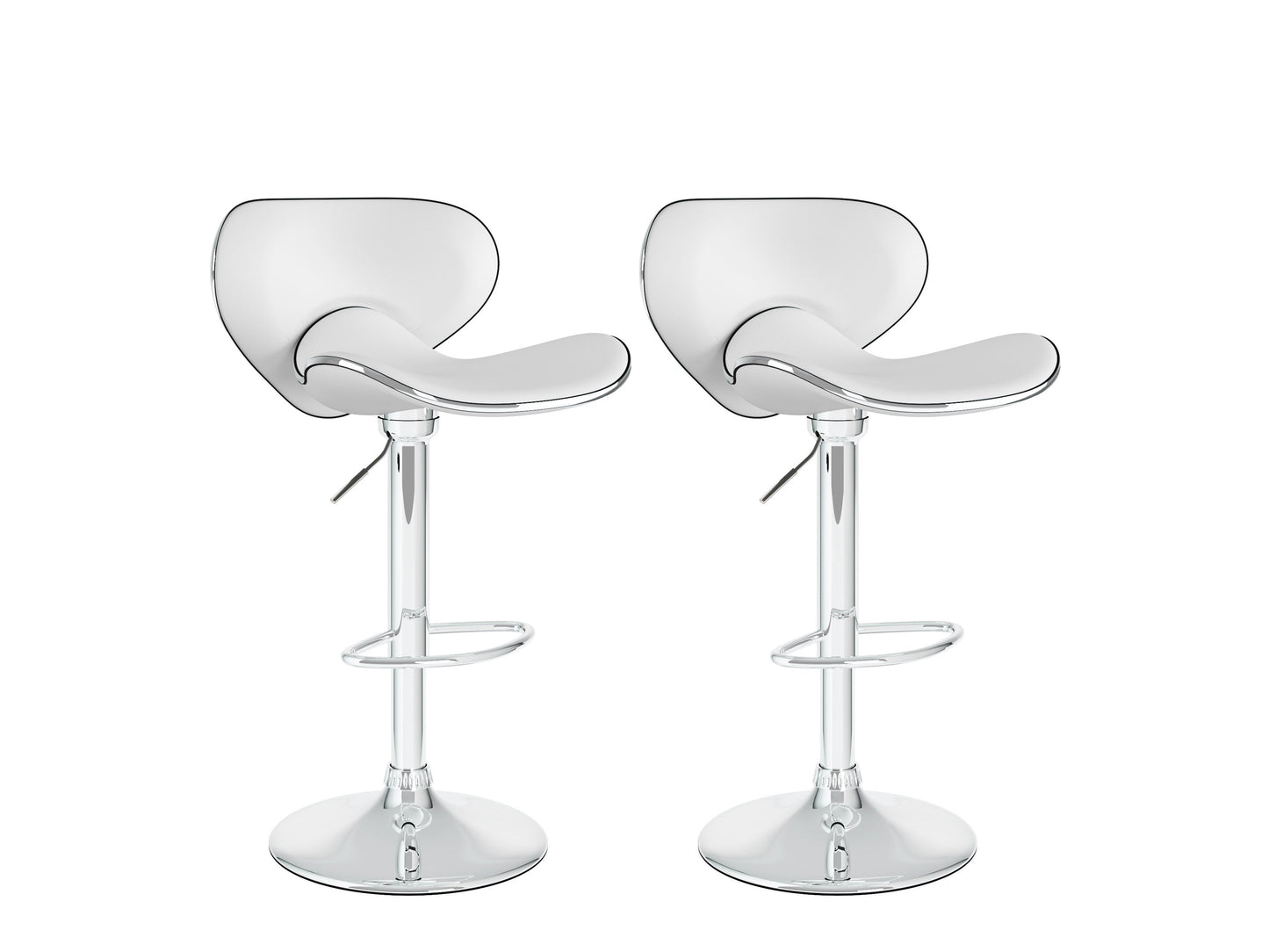 White bar stools with backs, set of 2, featuring sleek modern design, cushioned seats, chrome footrests, and sturdy wooden legs, perfect for kitchen islands or home bars.