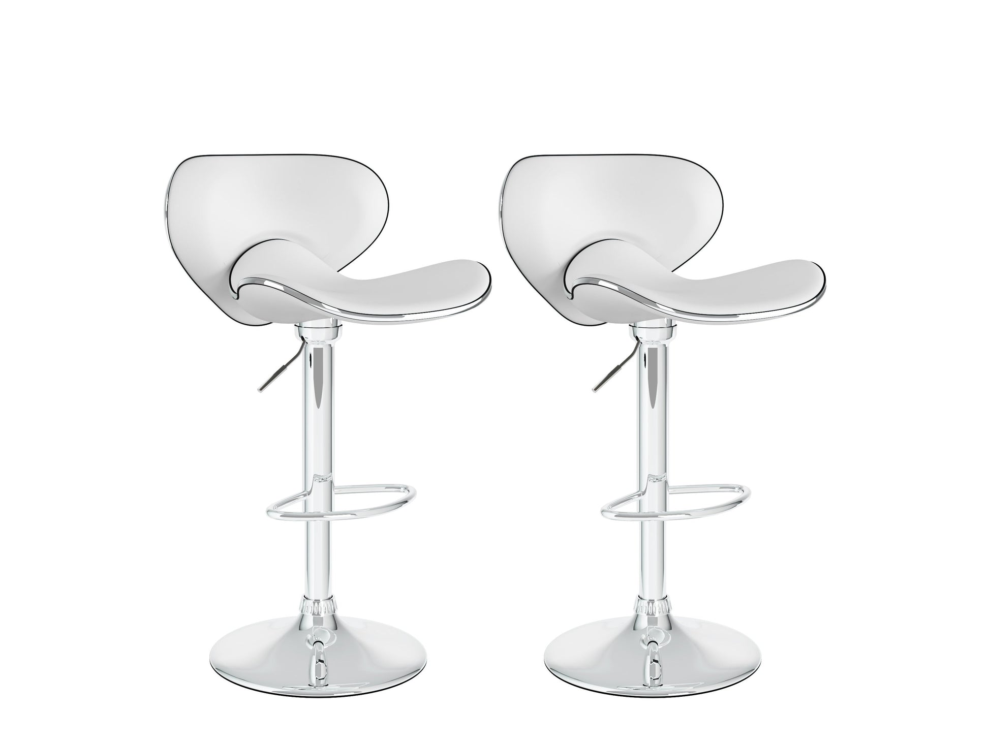 White bar stools with backs, set of 2, featuring sleek modern design, cushioned seats, chrome footrests, and sturdy wooden legs, perfect for kitchen islands or home bars.