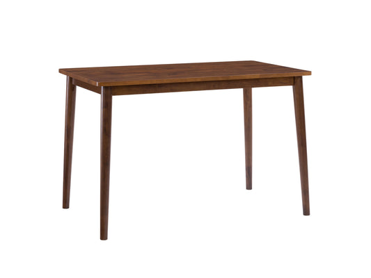 Mid-century modern dining table with walnut finish, sleek tapered legs, and rectangular top. Ideal for contemporary dining rooms, this wooden table combines elegance and functionality for a stylish dining experience.