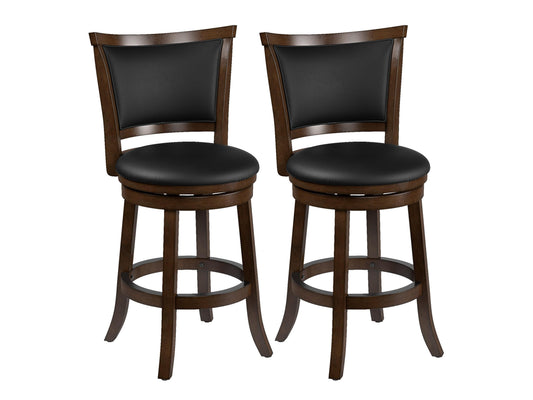 Modern counter height bar stools set of 2 with wooden seats, black metal frames, and footrests. Ideal for kitchen islands or home bars, combining rustic wood texture and industrial design.