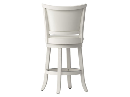 White counter height bar stools set of 2 with cushioned seats, sleek chrome legs, and modern design. Ideal for kitchen islands and home bars.