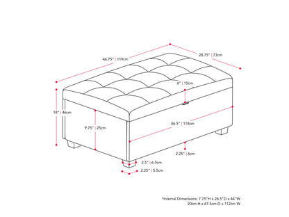 Black vegan leather storage ottoman with tufted top, square shape, and hidden compartment for extra storage.