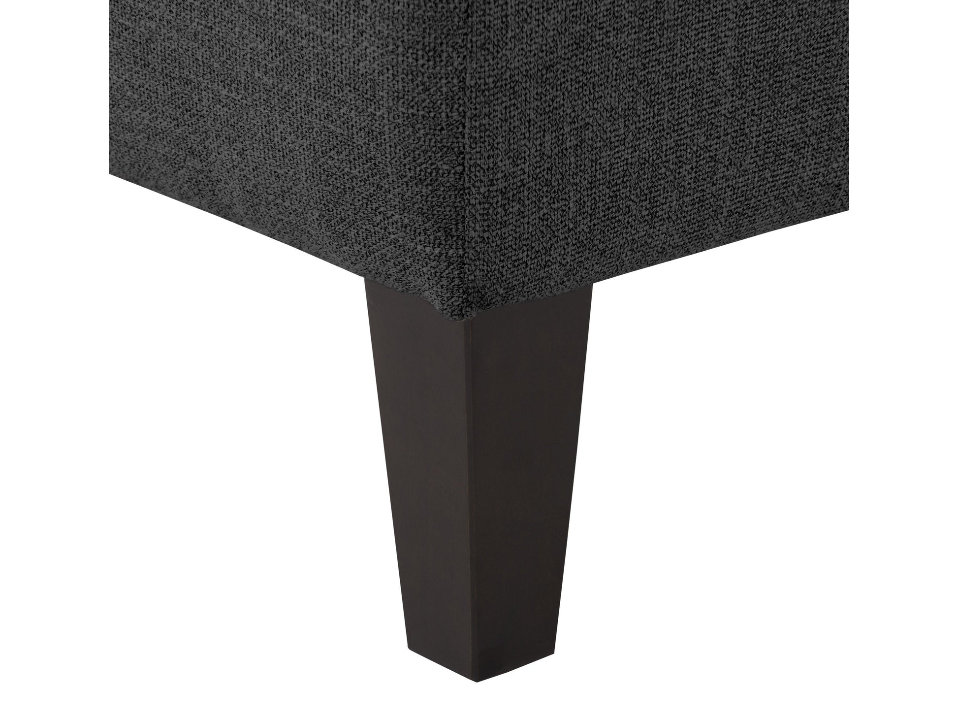 Dark grey accent bench with tufted upholstery, wooden legs, and a sleek, modern design. Perfect for entryways, living rooms, or bedrooms. Durable fabric and sturdy construction offer both style and functionality.