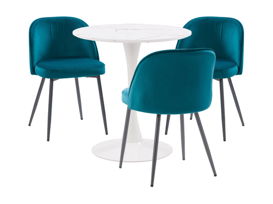 Alt Tag:  
"Teal 4-piece bistro dining set with round table and three matching chairs, featuring metal frames and weather-resistant cushions, perfect for outdoor patio or garden use."