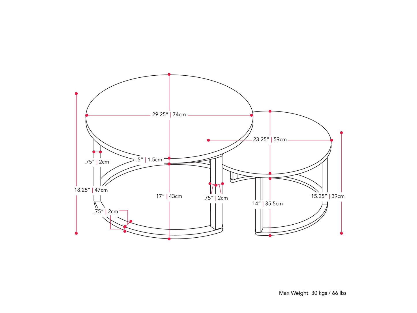 Round nesting coffee tables with white marble tops and gold metal frames, featuring a sleek, modern design perfect for contemporary living rooms.