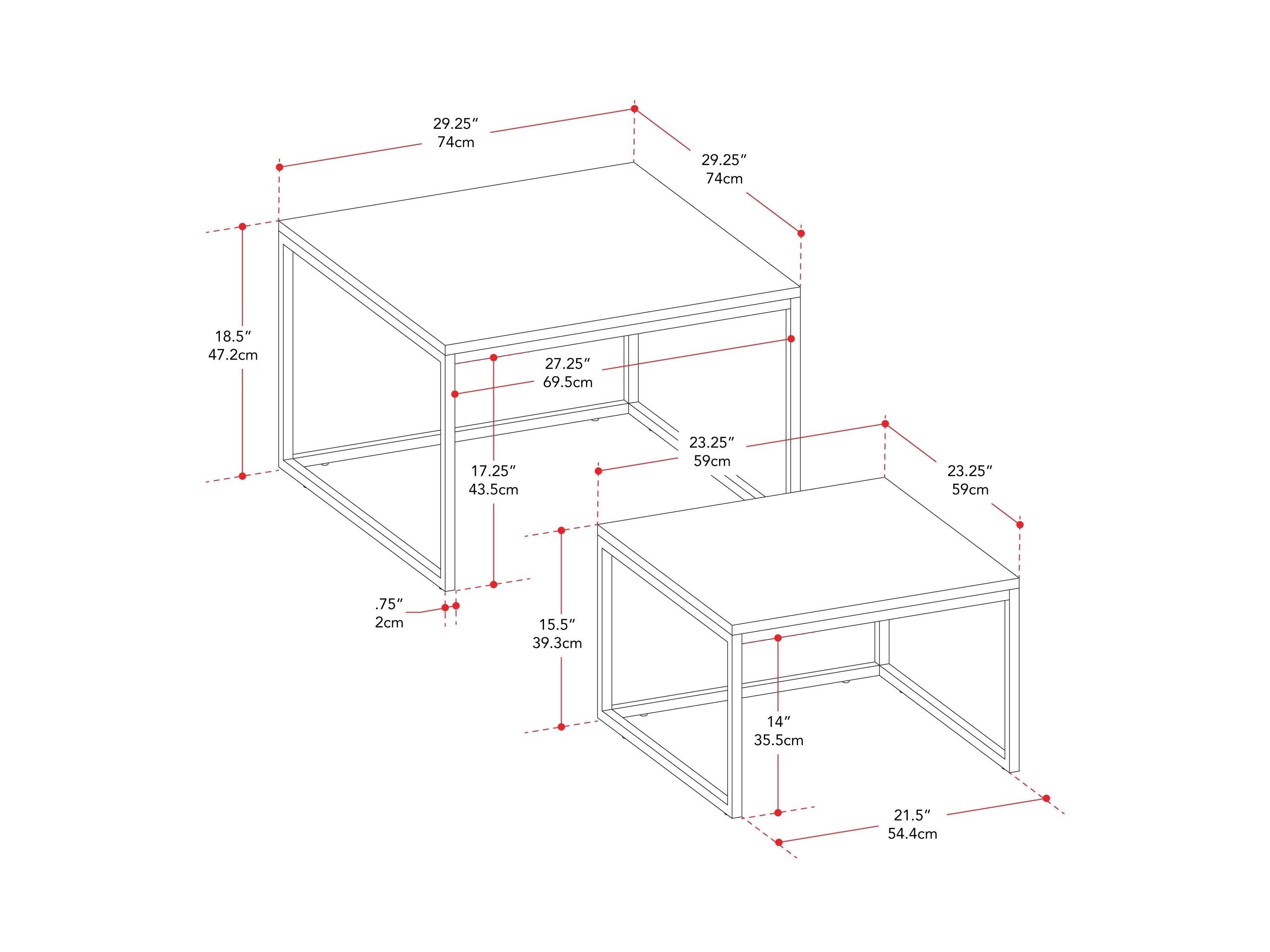 Brown wood square nesting coffee tables with sleek design, smooth finish, and sturdy metal legs, perfect for modern living rooms. Versatile and space-saving, ideal for small spaces or as stylish accent pieces.