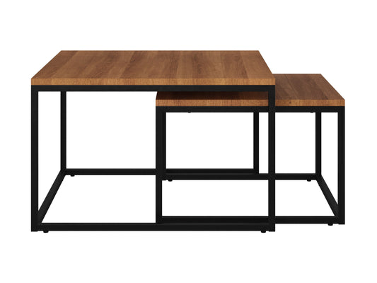 Brown wood square nesting coffee tables with sleek design, smooth finish, and sturdy metal legs, perfect for modern living rooms. Versatile and space-saving, ideal for small spaces or as stylish accent pieces.