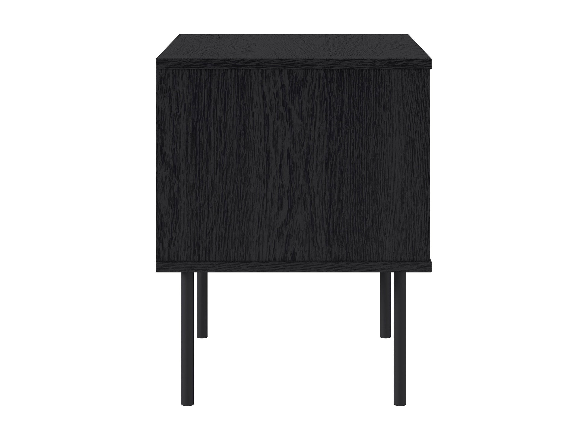 Black fluted side table with a round top, sleek black finish, and vertical grooves for a modern, elegant look. Made of durable wood, perfect for living rooms or bedrooms as a stylish accent piece.