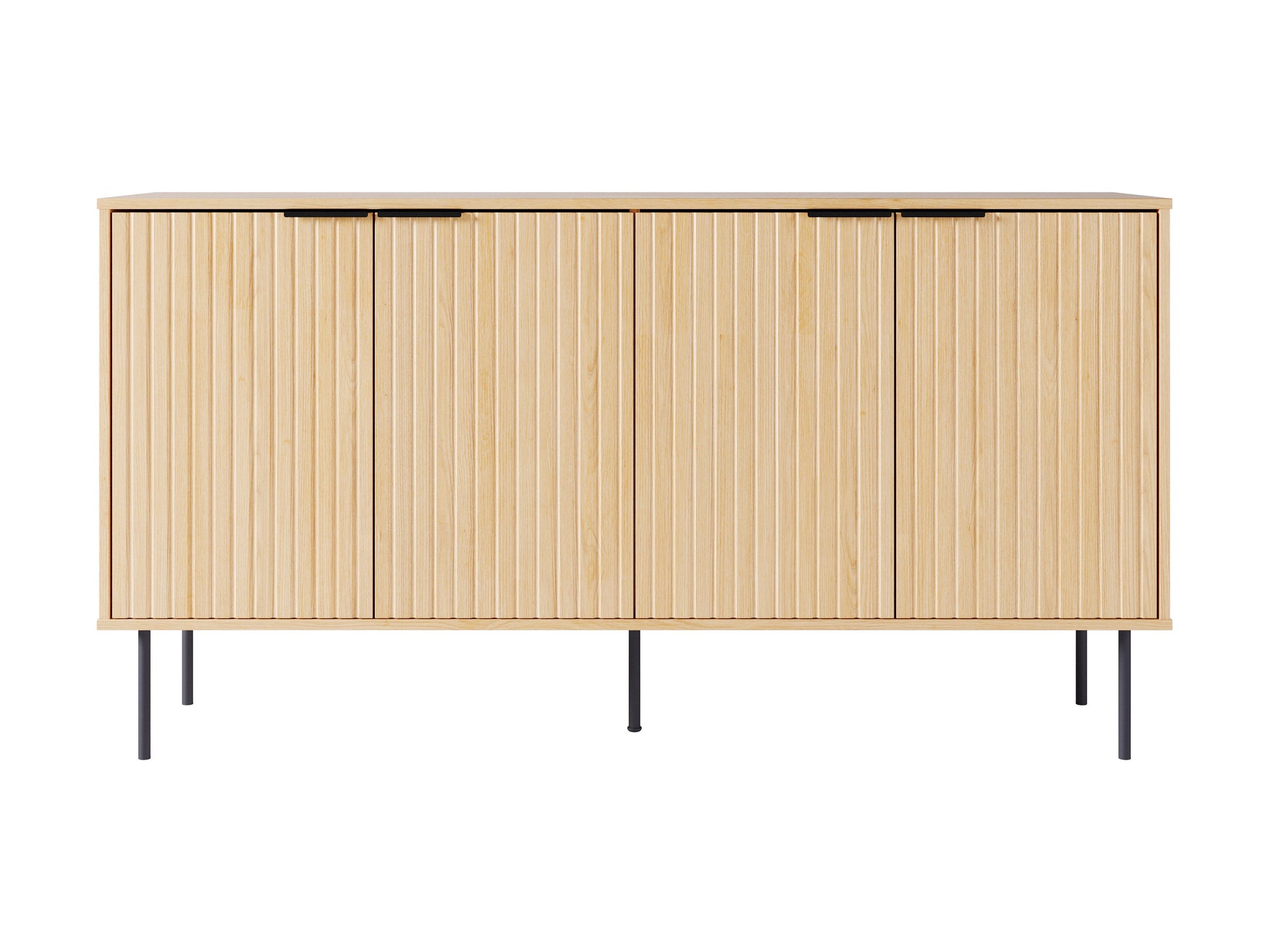 Light wood sideboard with three drawers and two cabinets, featuring sleek metal handles, smooth finish, and minimalist design. Ideal for modern living rooms or dining spaces.