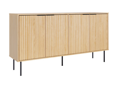 Light wood sideboard with three drawers and two cabinets, featuring sleek metal handles, smooth finish, and minimalist design. Ideal for modern living rooms or dining spaces.