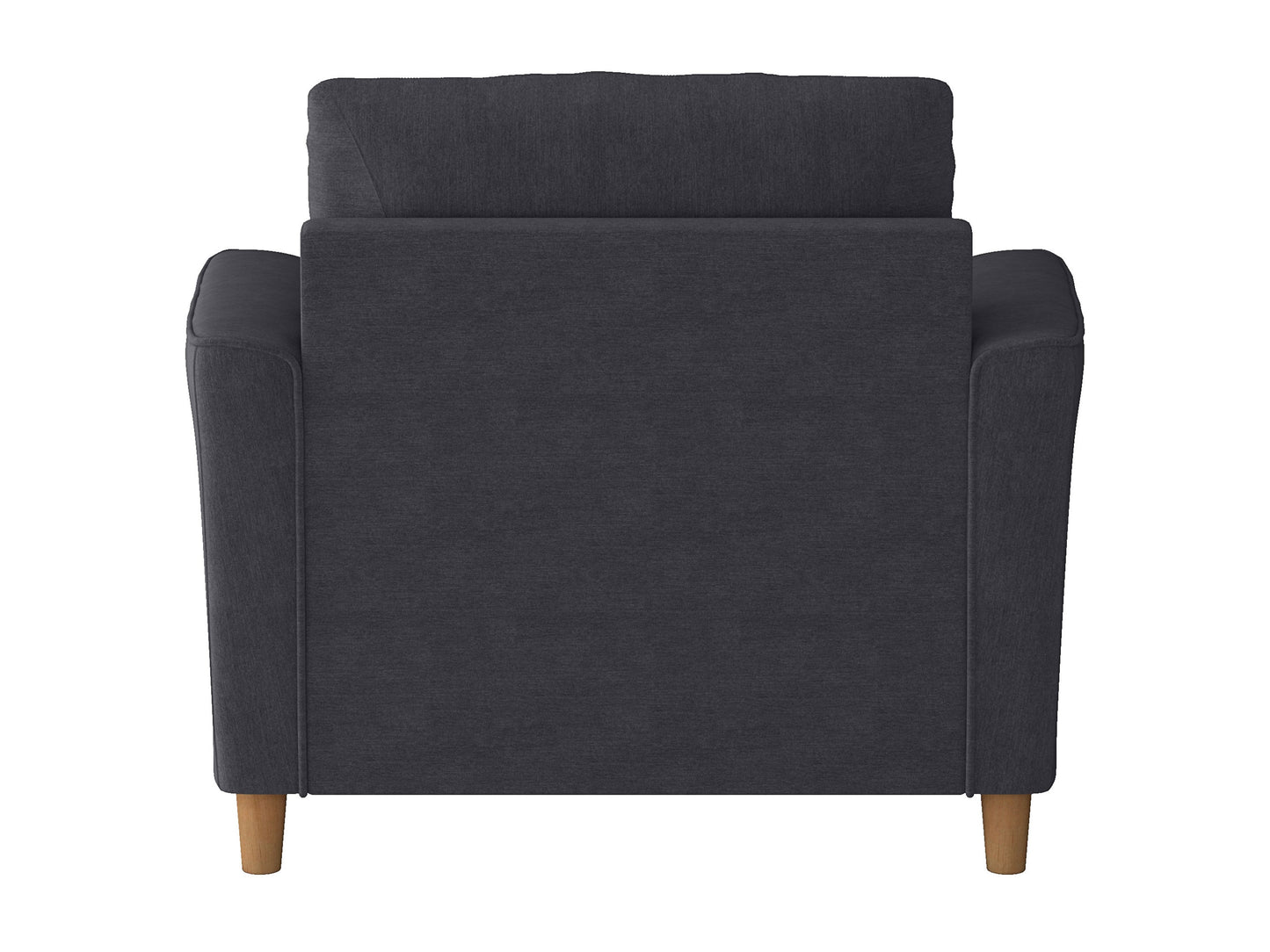 Luxurious arm chair in soft gray fabric with plush cushioning, wide seat, and wooden legs. Ideal for living room comfort and modern home decor.