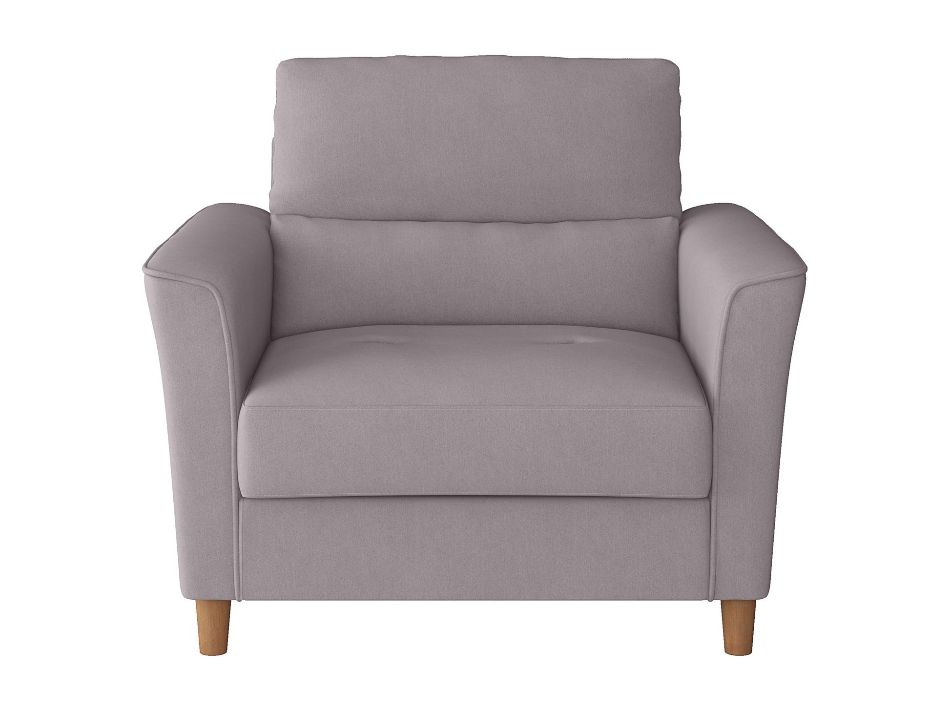 Modern beige armchair with plush cushions, dark wooden legs, and textured fabric, perfect for cozy living rooms.