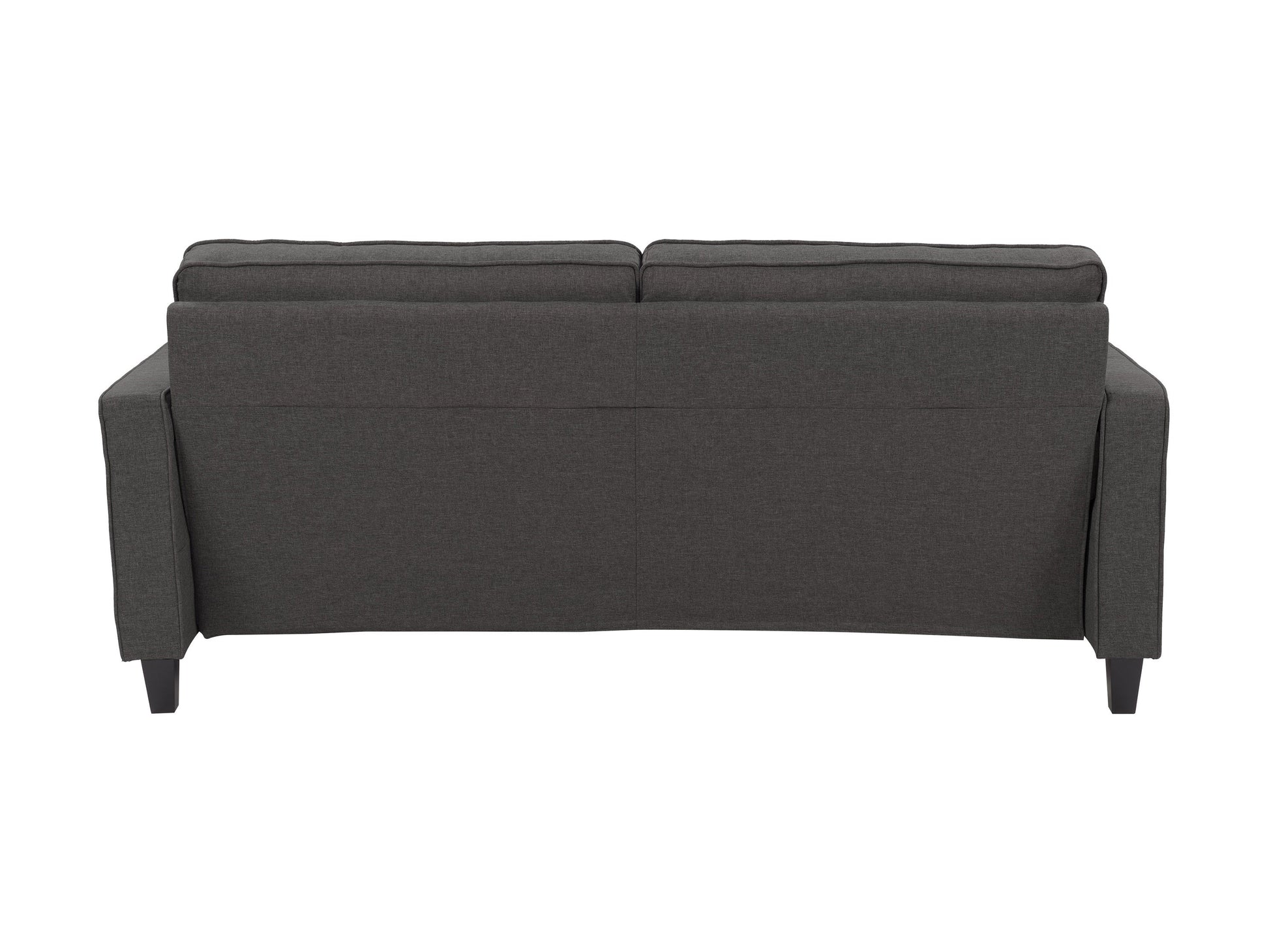 Three-seater grey fabric sofa with plush cushions, modern design, and sleek metal legs, perfect for contemporary living rooms.