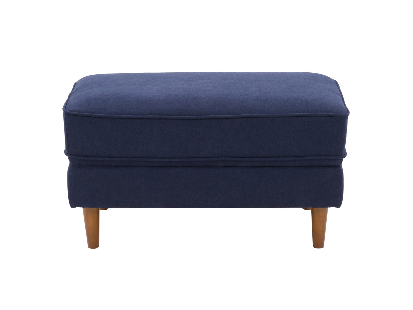 Navy blue accent chair with matching ottoman, featuring plush velvet upholstery, sleek wooden legs, and a modern design perfect for living rooms or reading nooks.