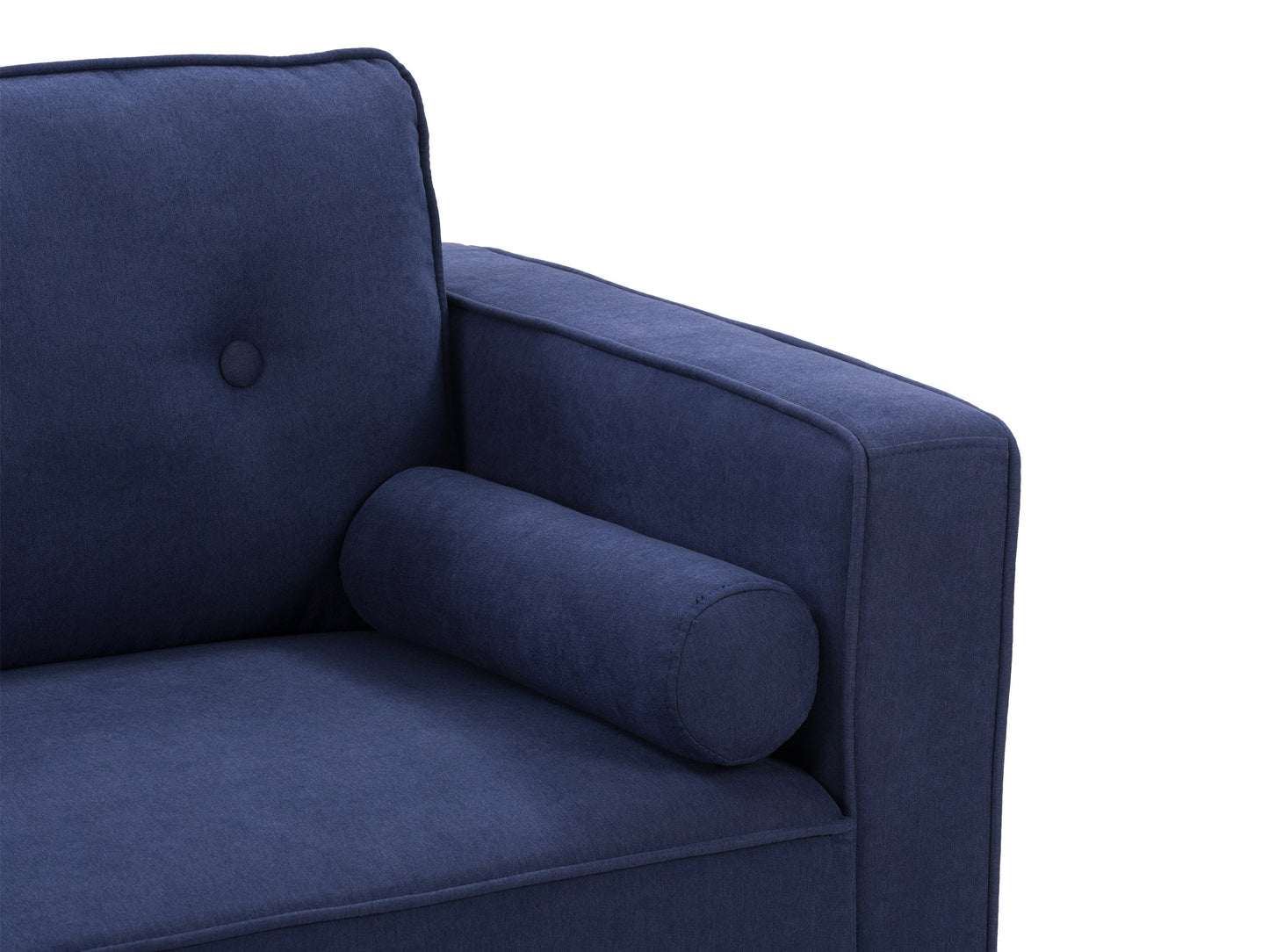 Navy blue accent chair with matching ottoman, featuring plush velvet upholstery, sleek wooden legs, and a modern design perfect for living rooms or reading nooks.