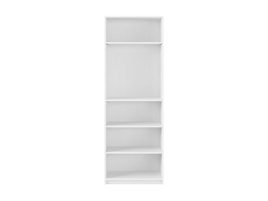 White 5-tier bookshelf with sleek, modern design, featuring sturdy wooden shelves and metal frame. Ideal for home office or living room storage, this versatile shelving unit complements contemporary decor.