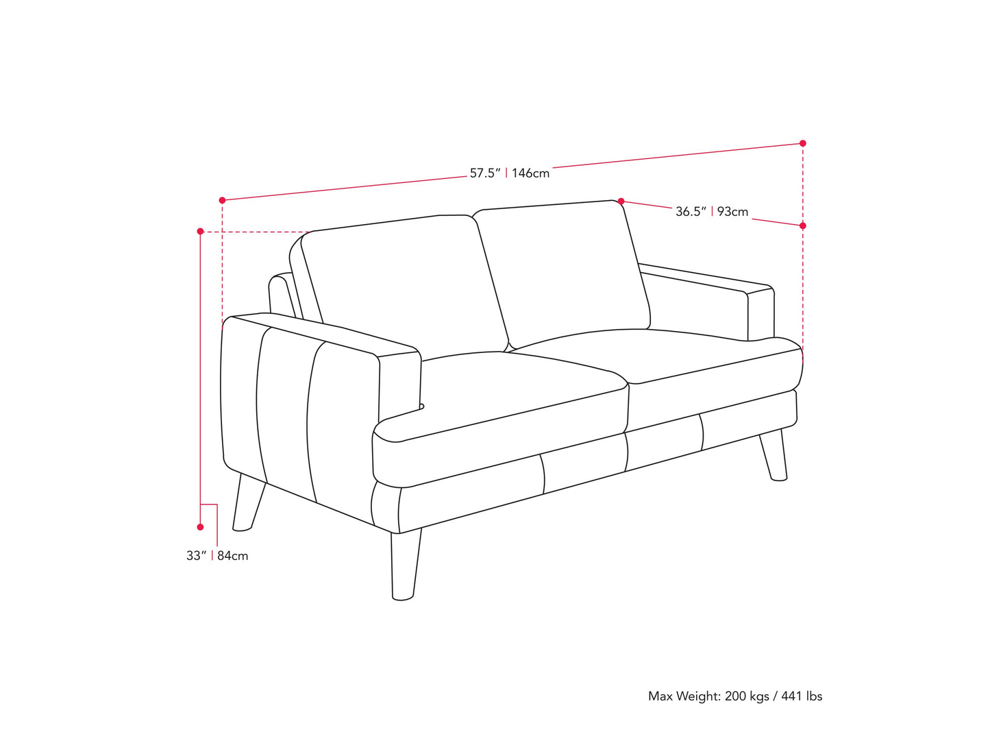 Light grey modern loveseat with sleek lines, plush cushions, and wooden legs, perfect for contemporary living rooms. Upholstered in soft, durable fabric for comfort and style.