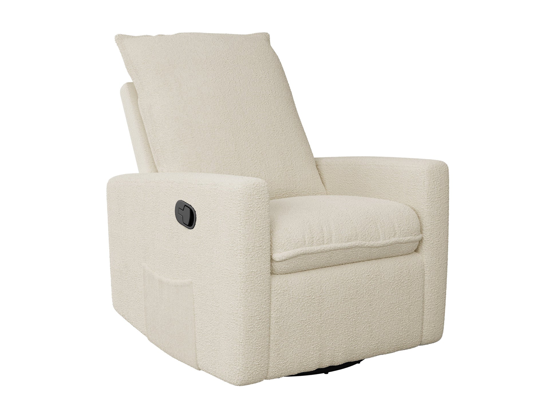 Cream Boucle Glider Recliner Chair with soft, textured fabric, plush cushioning, ergonomic design, and smooth gliding mechanism, perfect for living rooms or nurseries.