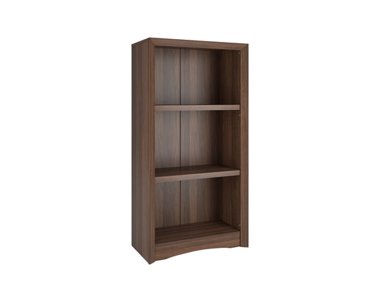 Brown wooden 3 shelf bookcase with a smooth finish, featuring adjustable shelves and a sturdy design, ideal for organizing books and decor in living rooms or offices.