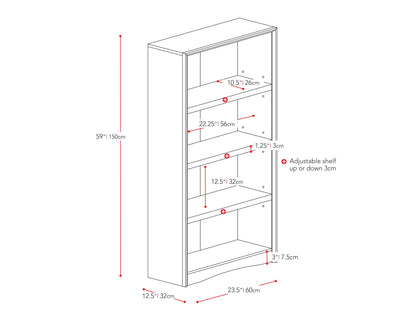 Brown 4 shelf bookcase with a sleek design, featuring sturdy wooden construction, smooth finish, and ample storage space for books and decor. Ideal for home or office use, blending functionality with style.